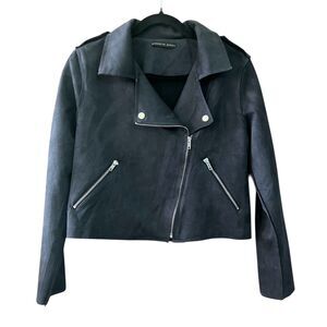 Brooklyn Karma zip front lightweight faux suede cropped moto jacket